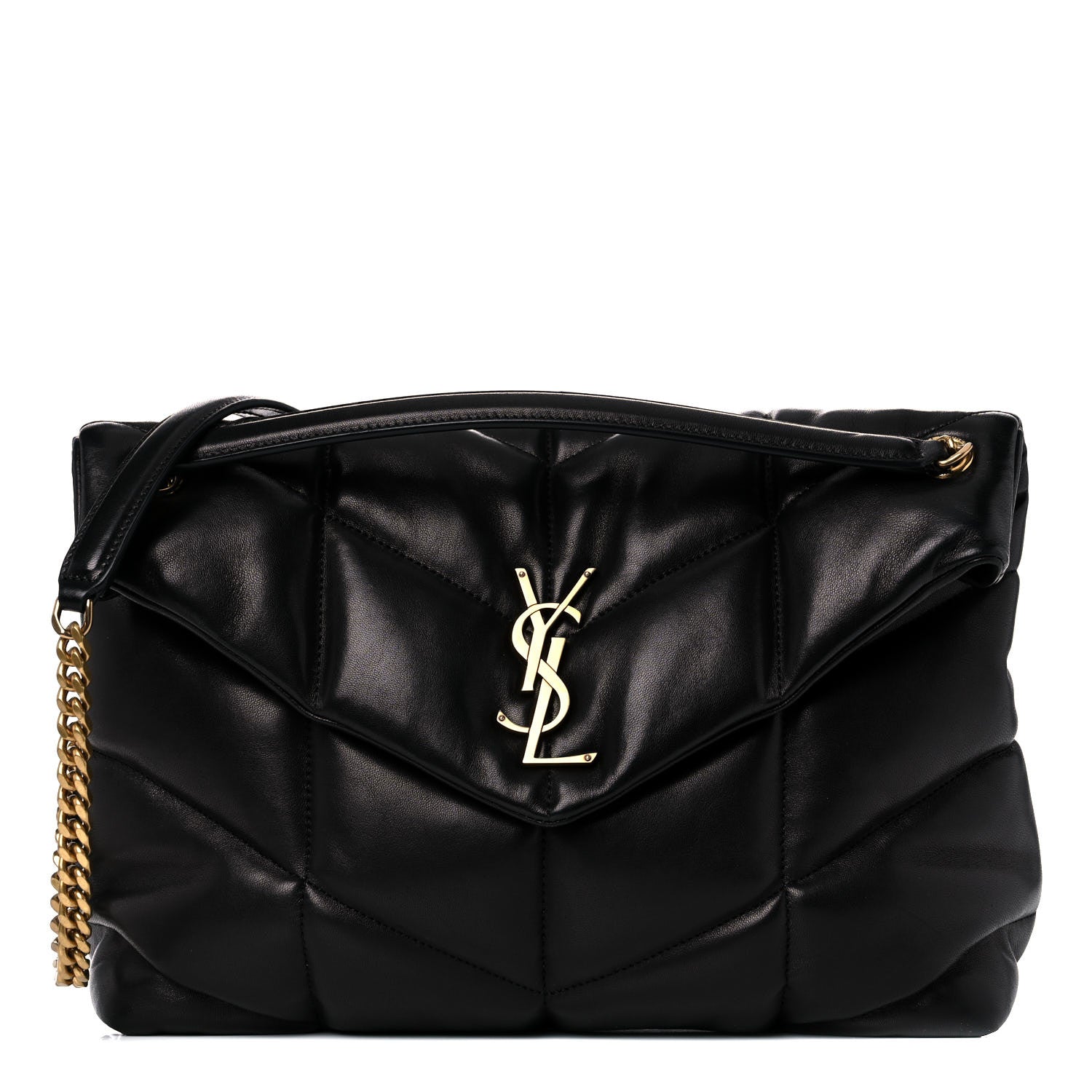 Saint Laurent Lambskin Quilted Medium Loulou Puffer Monogram Chain Satchel Black 1 of 15