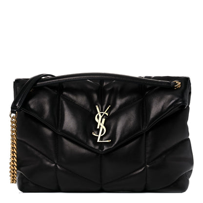 Saint Laurent Lambskin Quilted Medium Loulou Puffer Monogram Chain Satchel Black 1 of 15