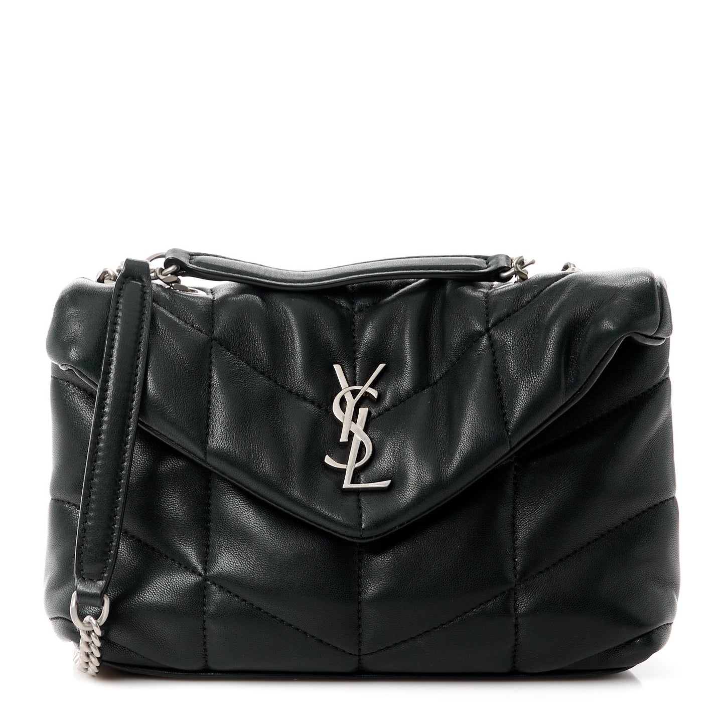 Lambskin Quilted Toy Loulou Puffer Monogram Chain Satchel Black