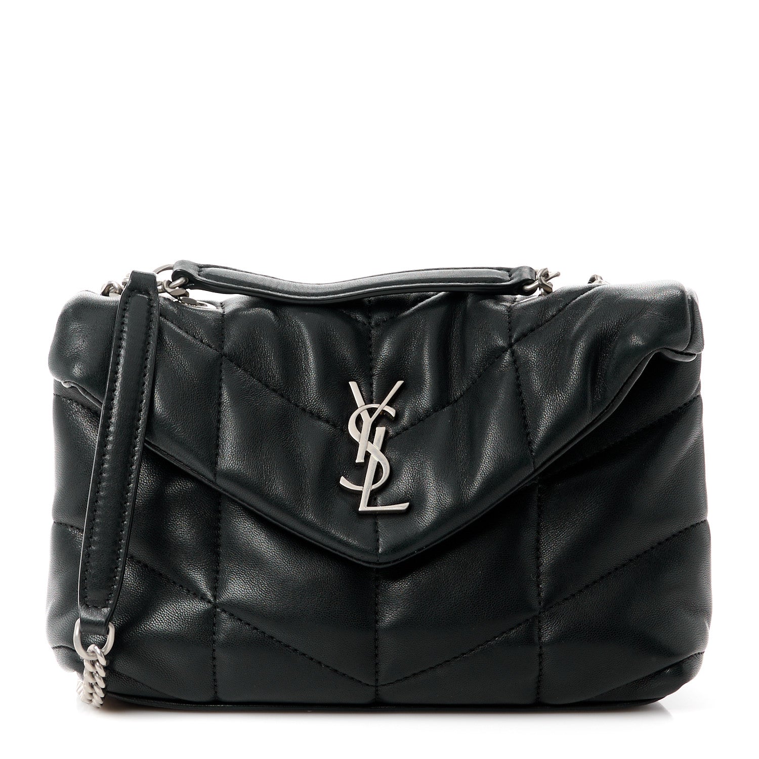 Saint Laurent Lambskin Quilted Toy Loulou Puffer Monogram Chain Satchel Black 1 of 11