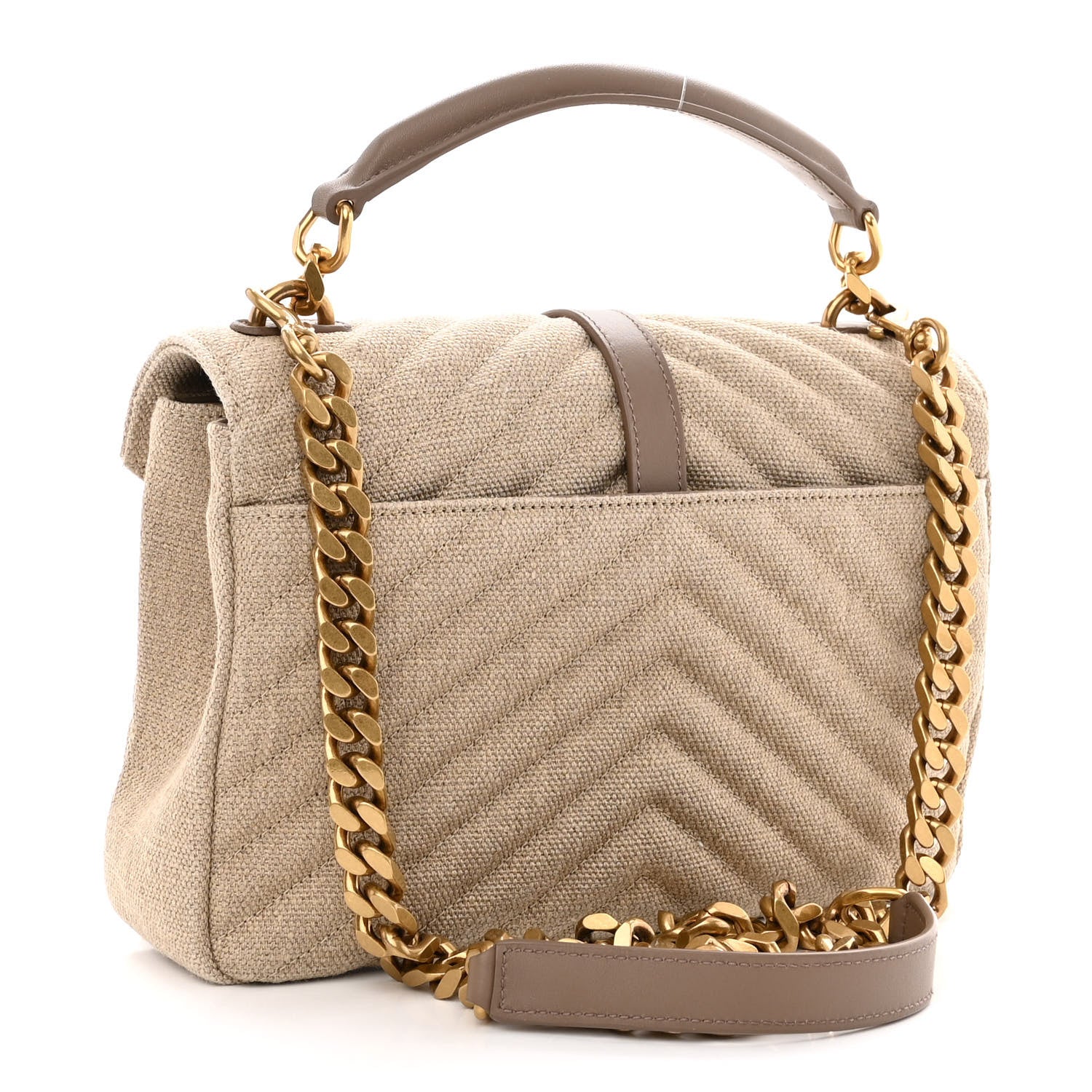 Saint Laurent Linen Quilted College Medium Chain Bag Taupe 3 of 10