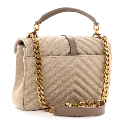 Saint Laurent Linen Quilted College Medium Chain Bag Taupe 3 of 10