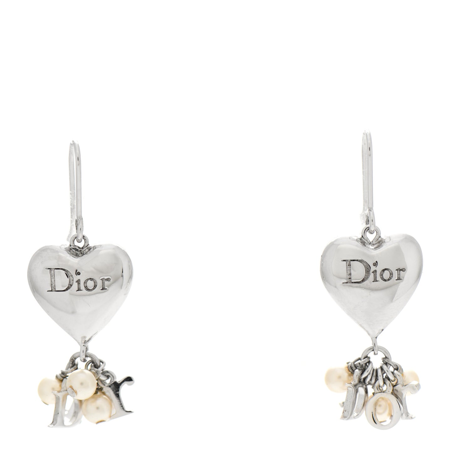 Heart Bead Earrings Silver White