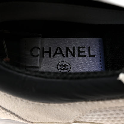 Chanel Mesh Suede Calfskin Grained Calfskin Womens CC Sneakers 38.5 White Black 8 of 9