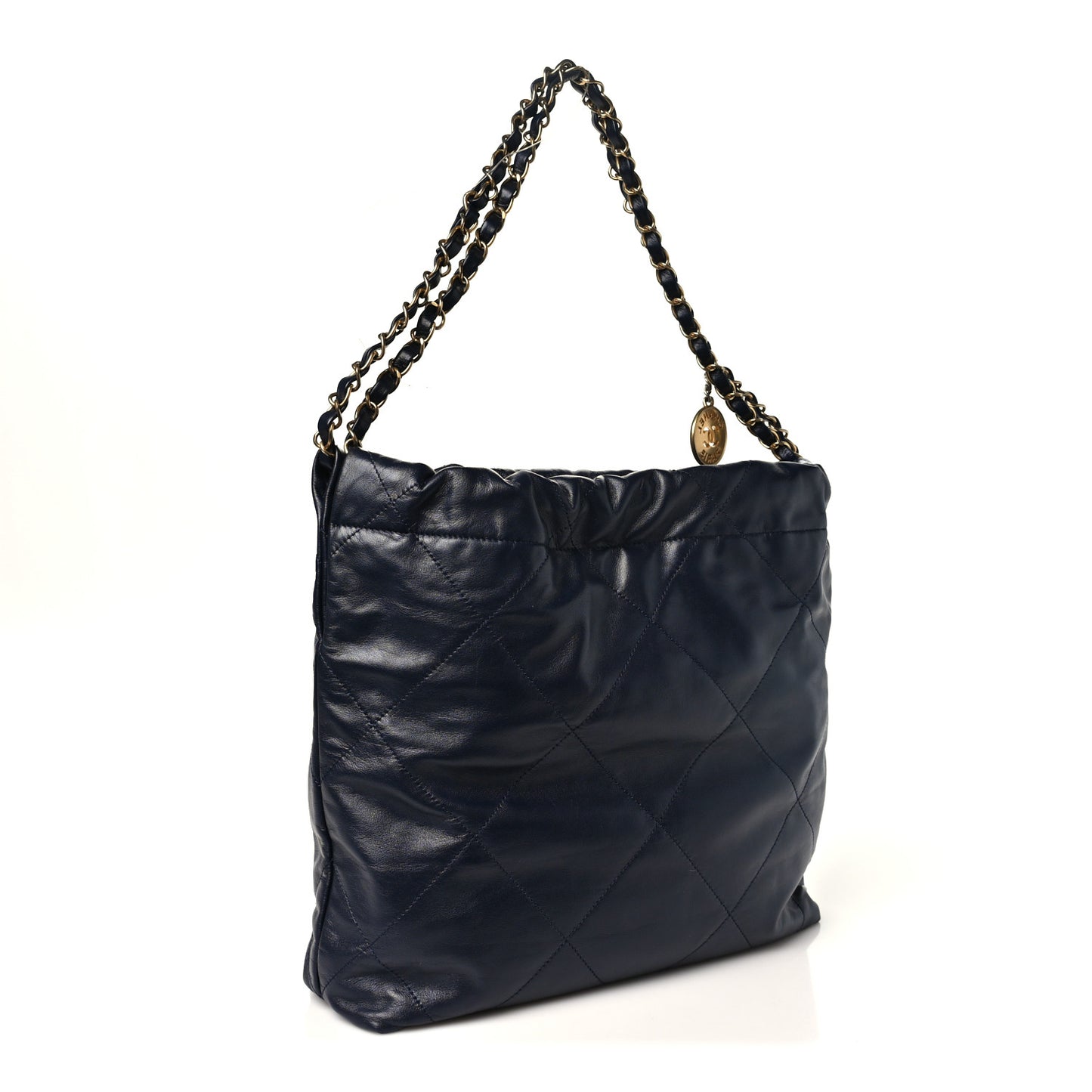 Shiny Calfskin Quilted Small Chanel 22 Navy