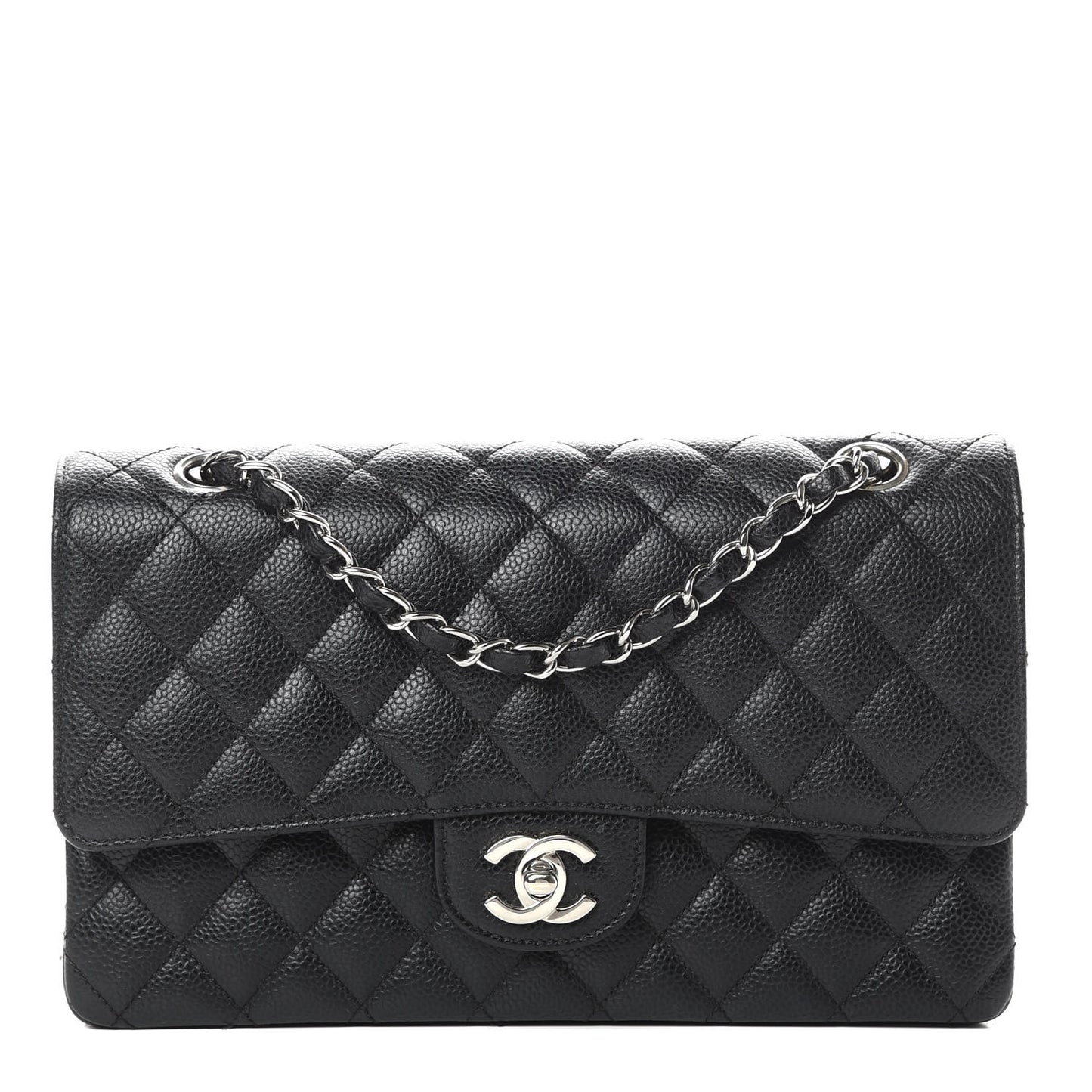 Caviar Quilted Medium Double Flap Black