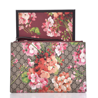 Gucci GG Supreme Monogram Blooms Suede Large Zip Pouch Beige Multicolor Dry Rose 7 of 7