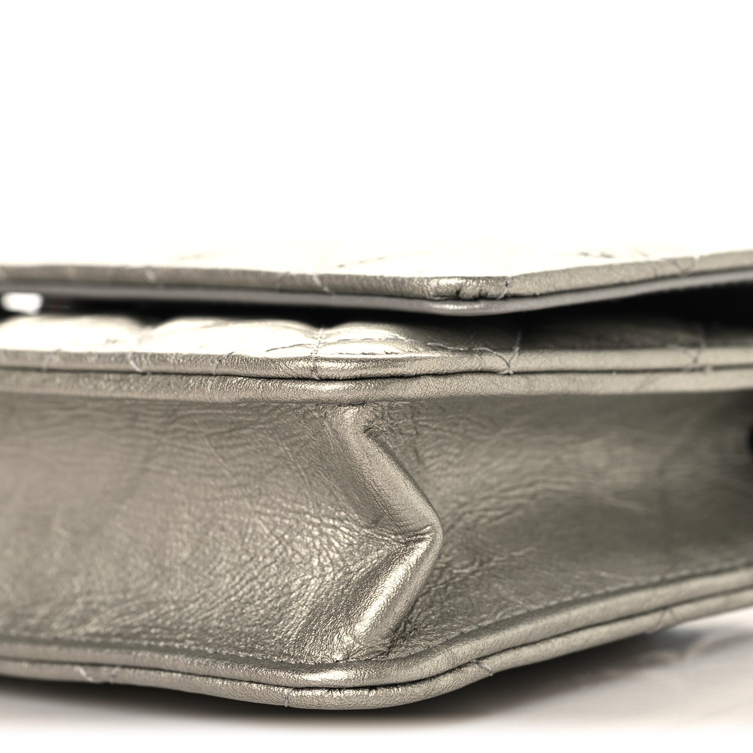 Chanel Metallic Crumpled Calfskin Quilted Flap Charm Wallet On Chain WOC Silver 11 of 12