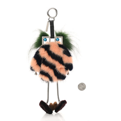 Fendi Calfskin Mink Fox Fur Witches Charm Pink Black 2 of 5
