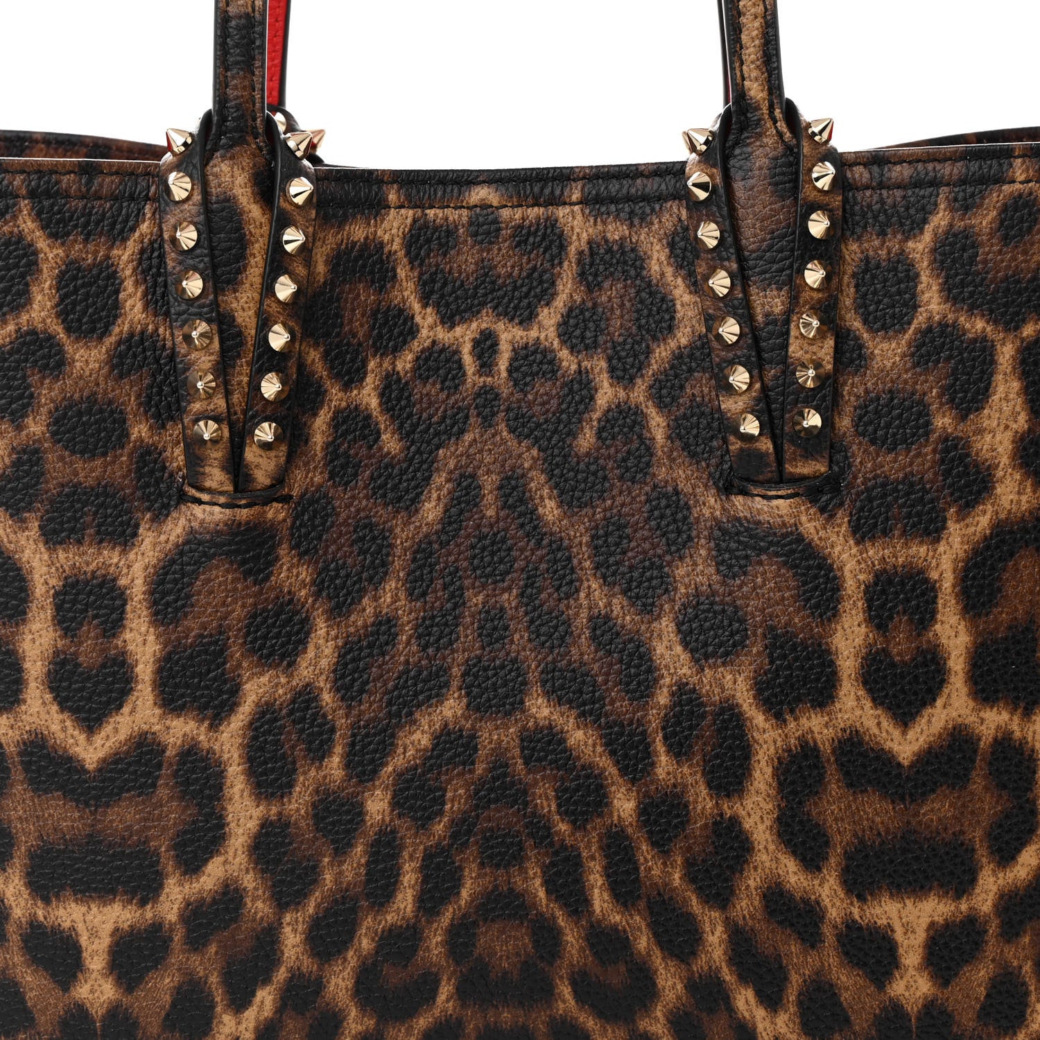 Christian Louboutin Calfskin Leopard Print Spikes Small East West Cabata Tote Brown 9 of 11