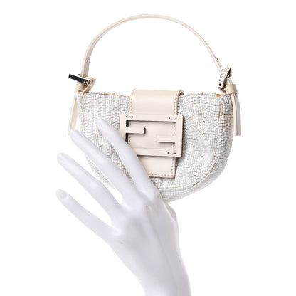 Fendi Beaded Mini Half Moon Baguette White 2 of 11