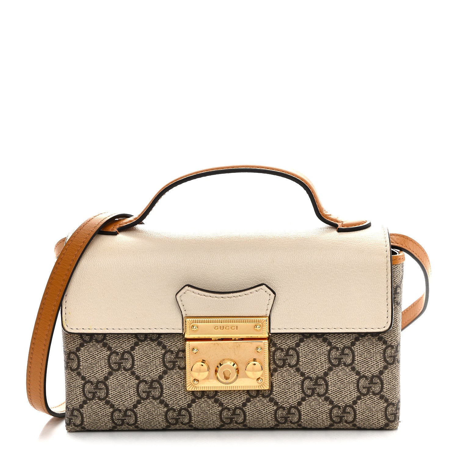 Gucci GG Supreme Monogram New Sakai Calfskin Mini Padlock Top Handle Shoulder Bag Beige Ebony Mystic White Sun Oil 1 of 10