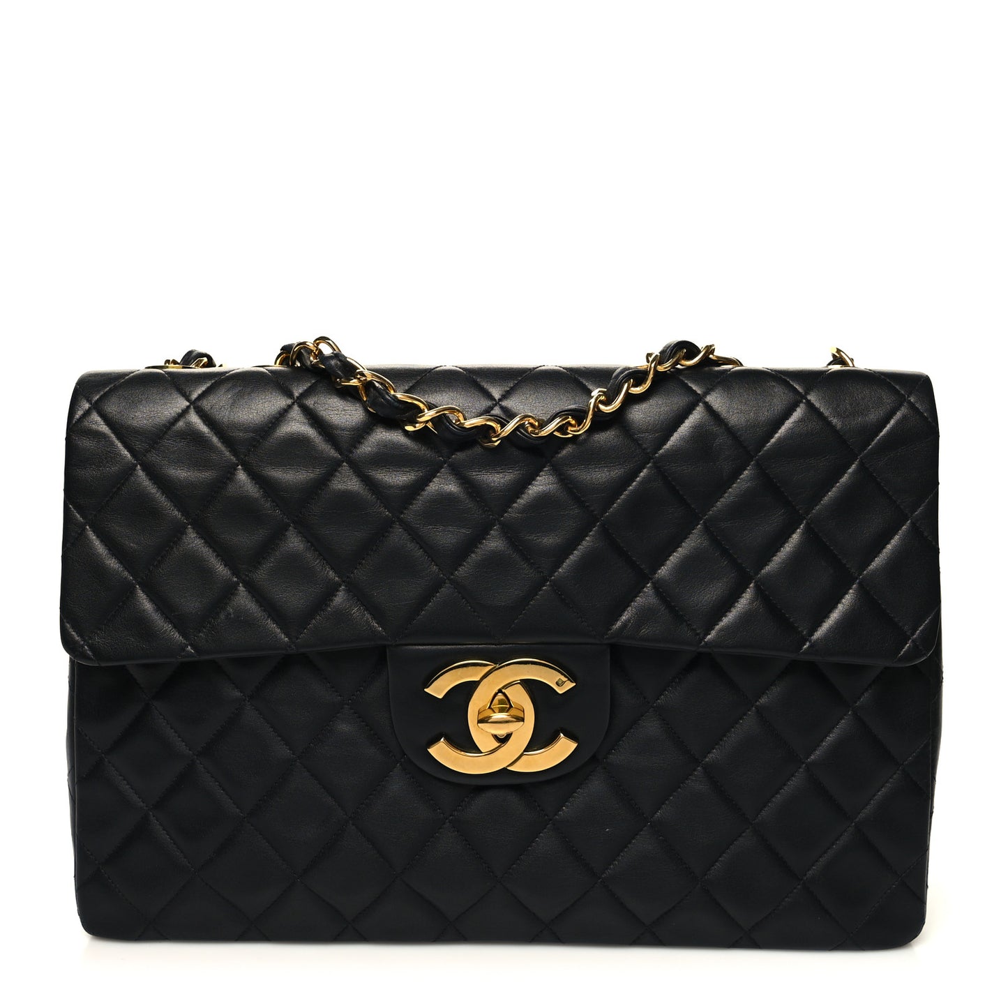 Lambskin Quilted XL Jumbo Single Flap Black