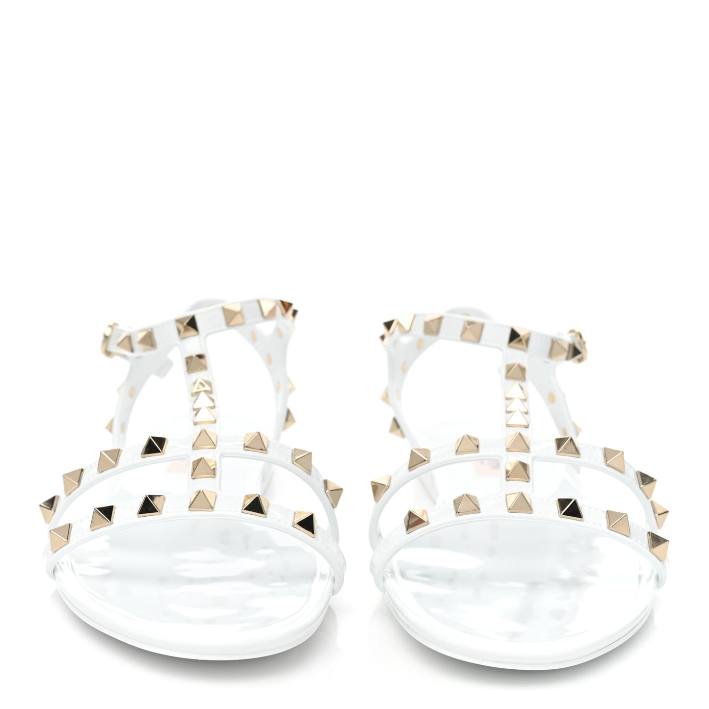 PVC Jelly Rockstud Caged Flat T-Strap Sandals 41 Optic White