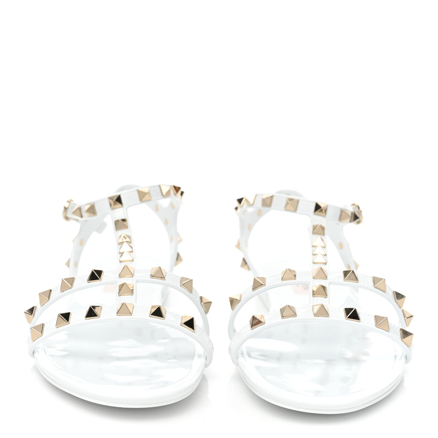 Valentino Garavani PVC Jelly Rockstud Caged Flat T-Strap Sandals 41 Optic White 2 of 9