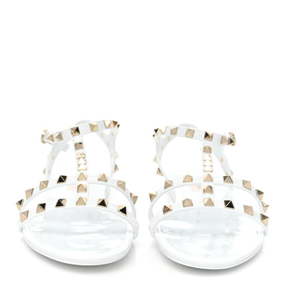 Valentino Garavani PVC Jelly Rockstud Caged Flat T-Strap Sandals 41 Optic White 2 of 9