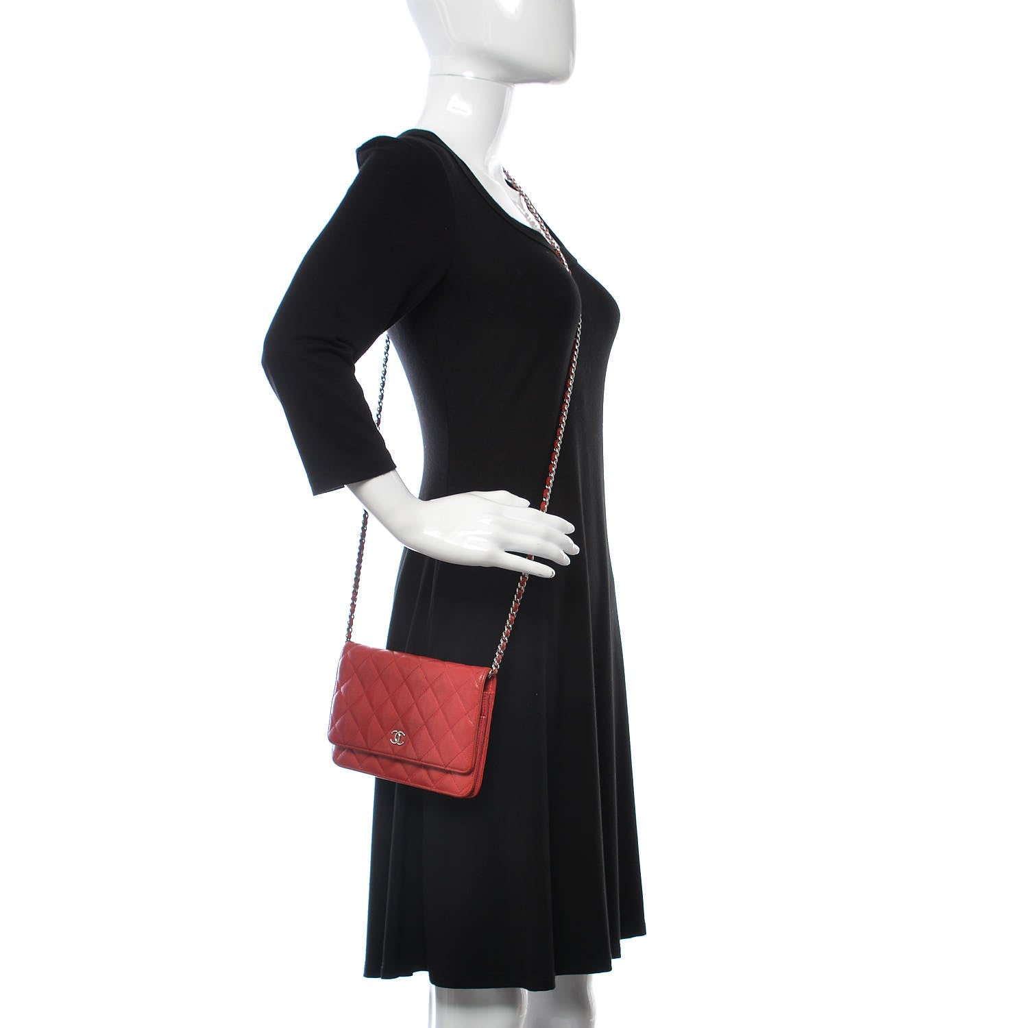 Chanel Caviar Quilted Wallet on Chain WOC Red 2 of 18