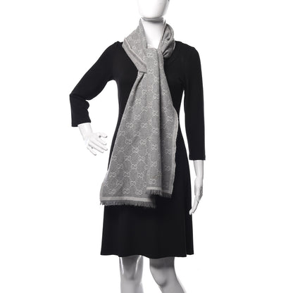 Gucci Wool Angora Monogram Fringe Scarf Gray 2 of 4