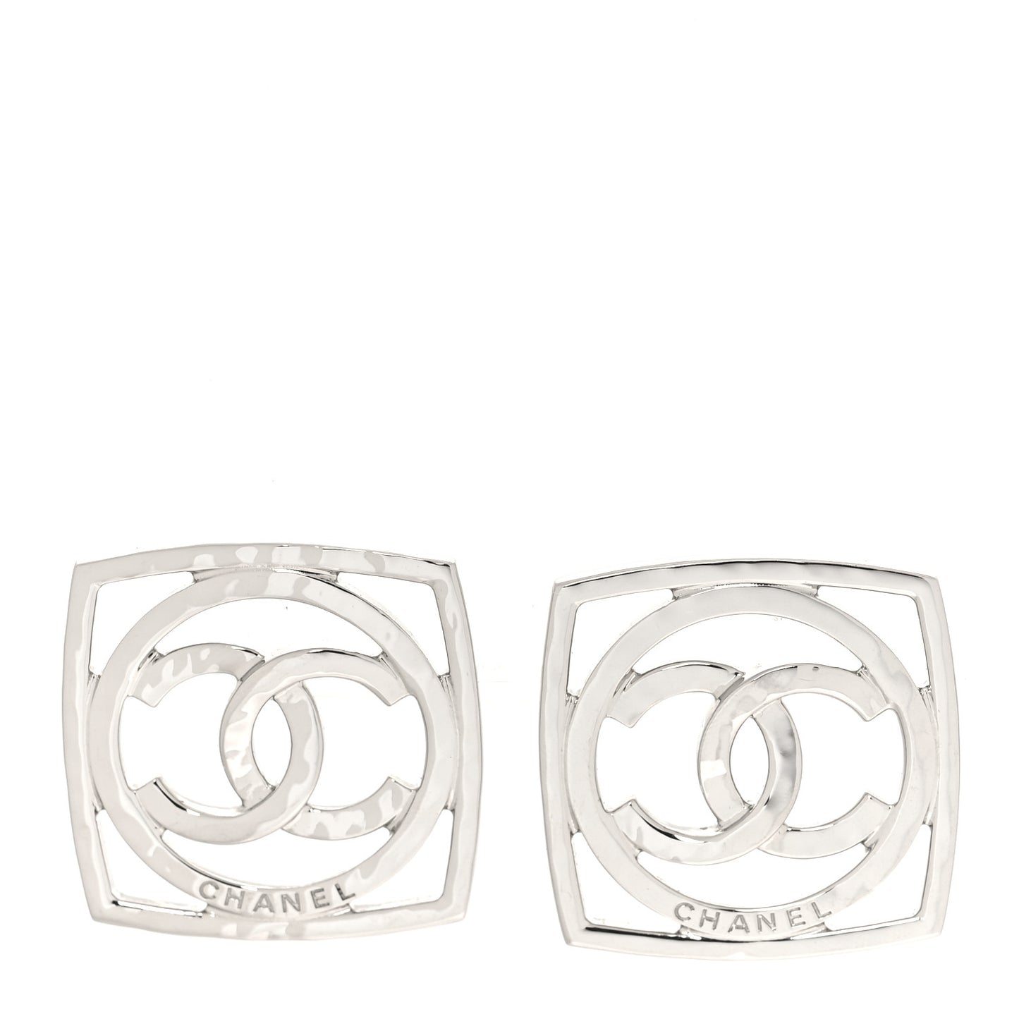 Metal Square CC Earrings Silver
