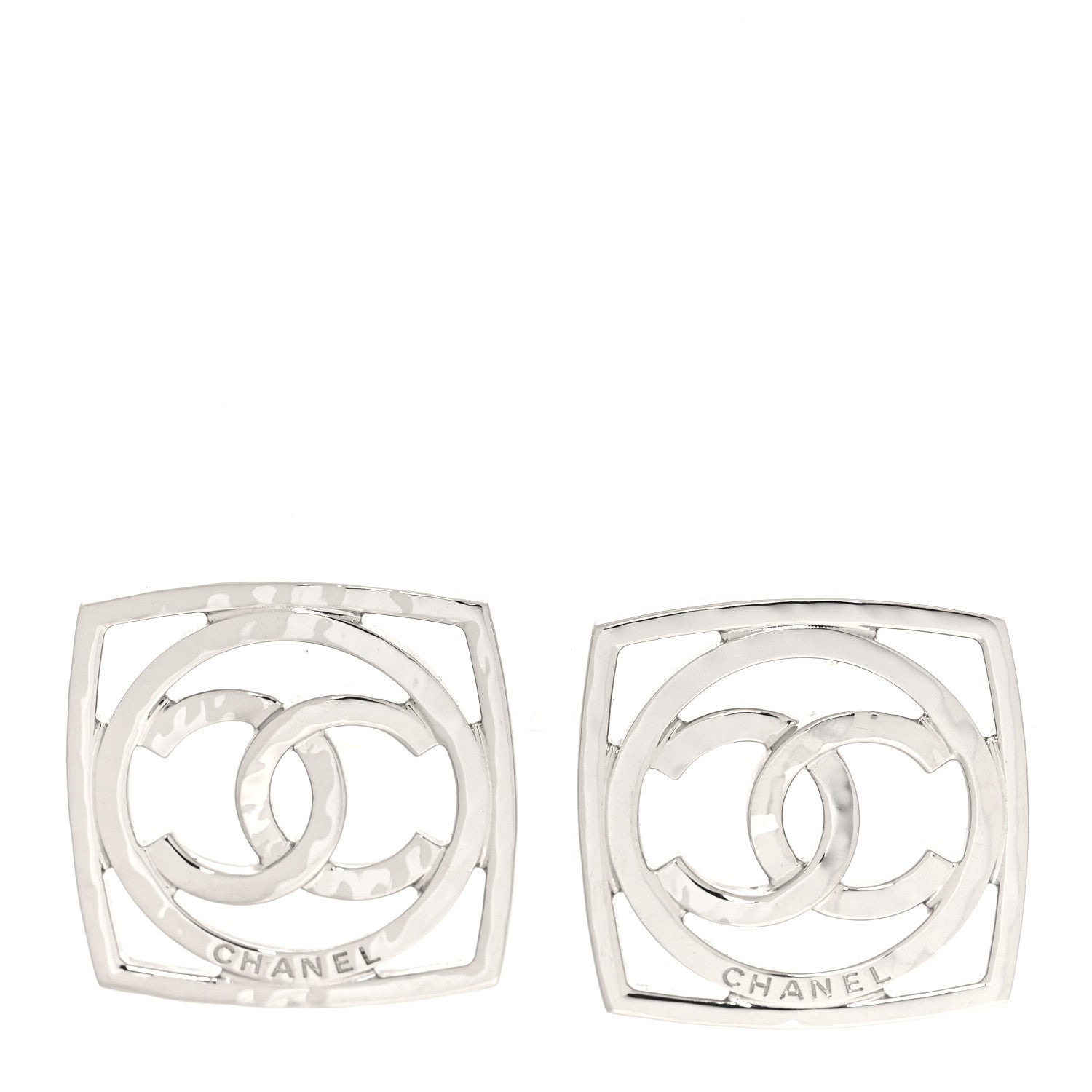 Chanel Metal Square CC Earrings Silver 1 of 5