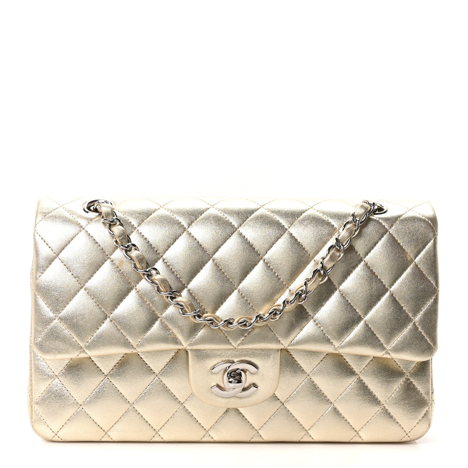 Chanel Metallic Lambskin Quilted Medium Double Flap Pale Gold 1 of 9