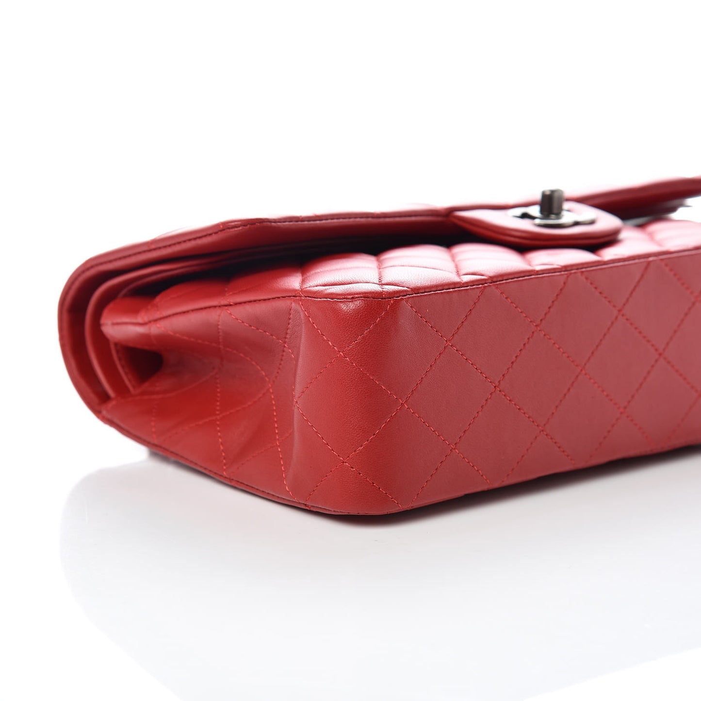 Lambskin Quilted Medium Double Flap Red