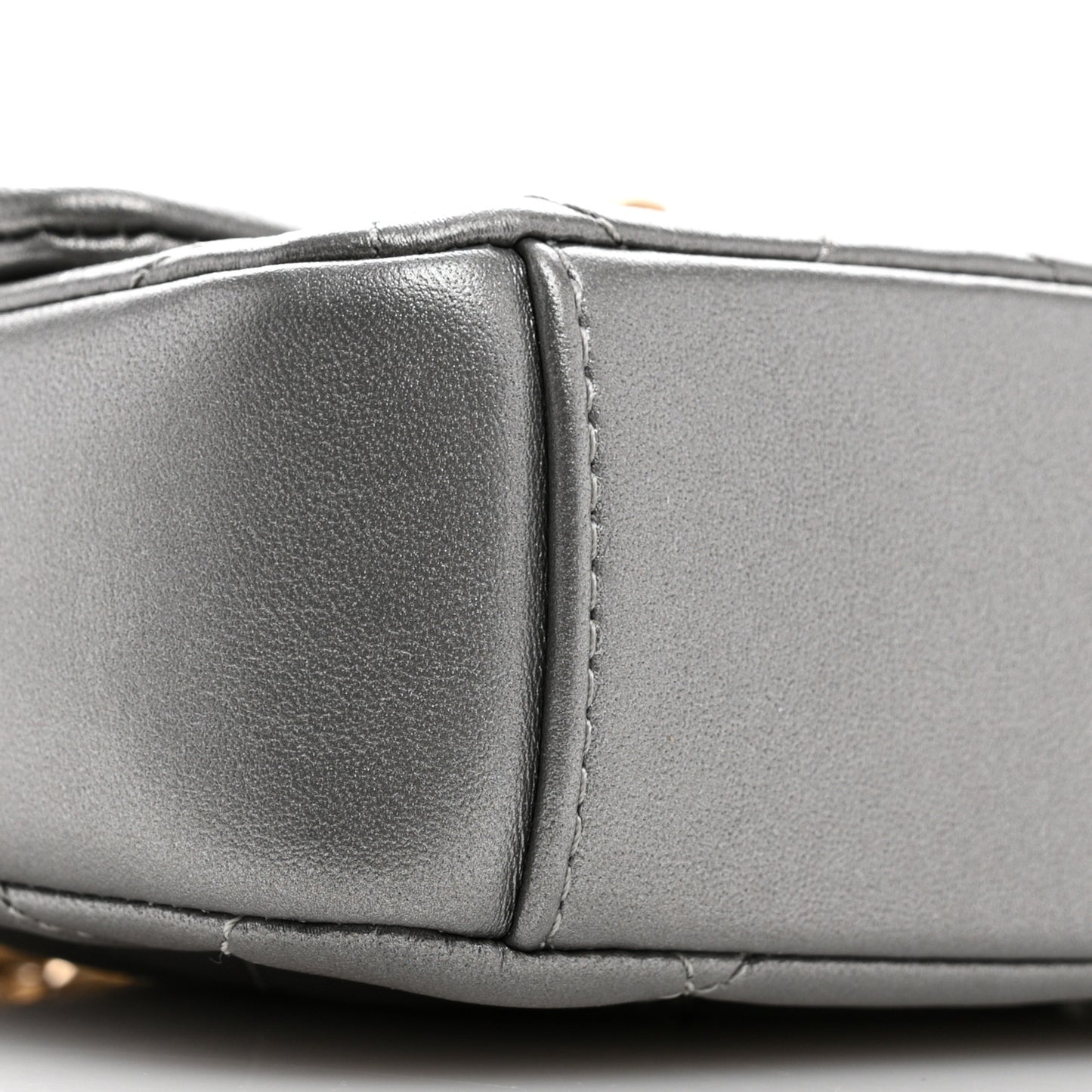 Metallic Lambskin Quilted Mini Side Note Flap Grey