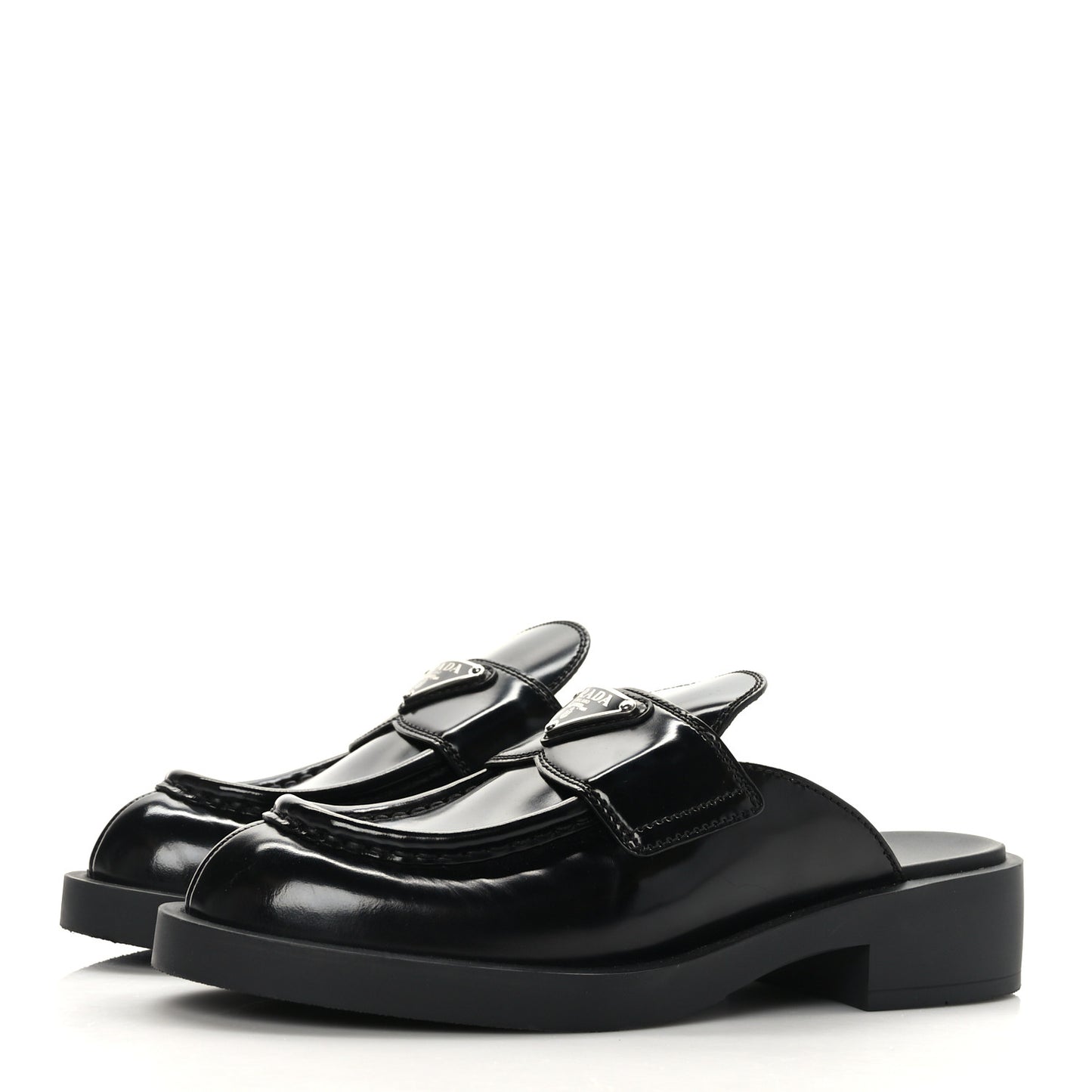 Spazzolato Metal Triangle Logo 40mm Loafer Mules 36 Black