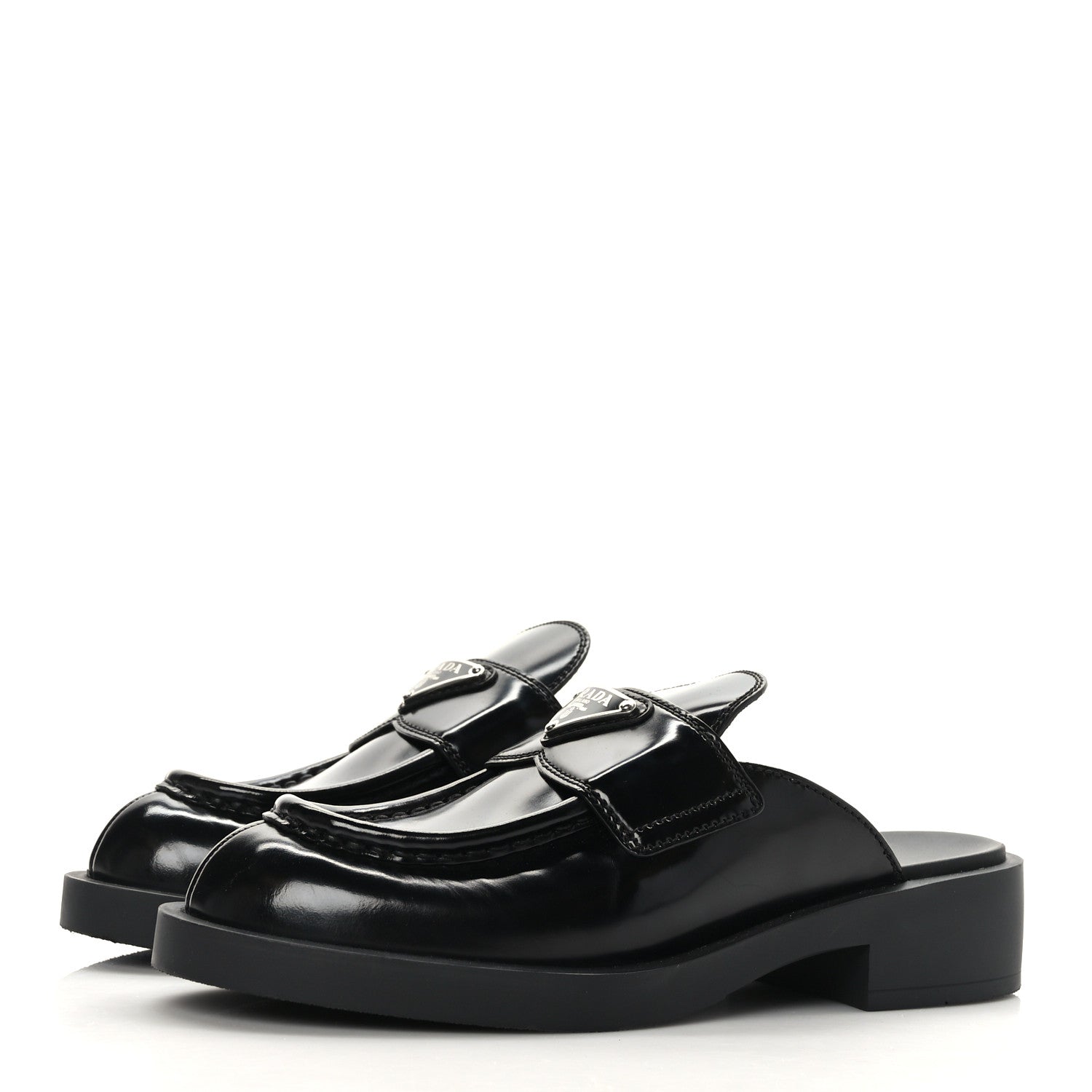 Prada Spazzolato Metal Triangle Logo 40mm Loafer Mules 36 Black 2 of 8
