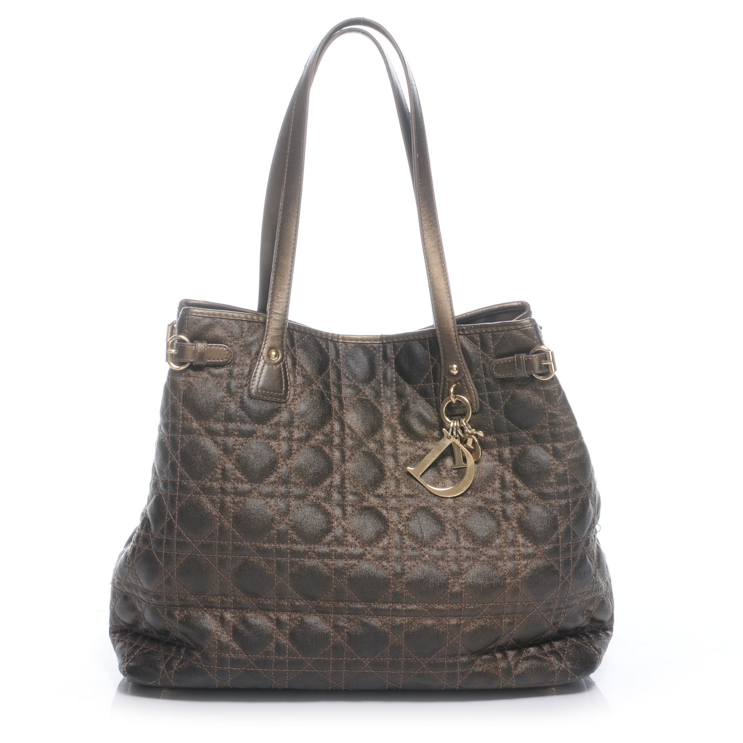 Christian Dior Coated Canvas Cannage Medium Panarea Tote Bronze 1 of 8