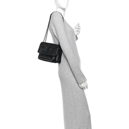 Saint Laurent Crinkled Lambskin Matelasse Monogram Baby Niki Chain Satchel Black 2 of 12