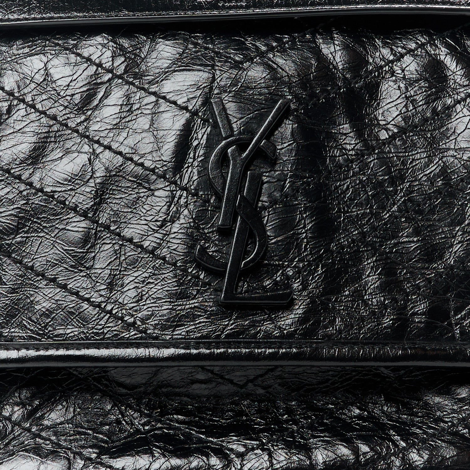 Saint Laurent Crinkled Calfskin Matelasse Monogram Medium Niki Chain Satchel Black 9 of 11