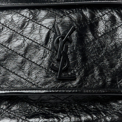 Saint Laurent Crinkled Calfskin Matelasse Monogram Medium Niki Chain Satchel Black 9 of 11