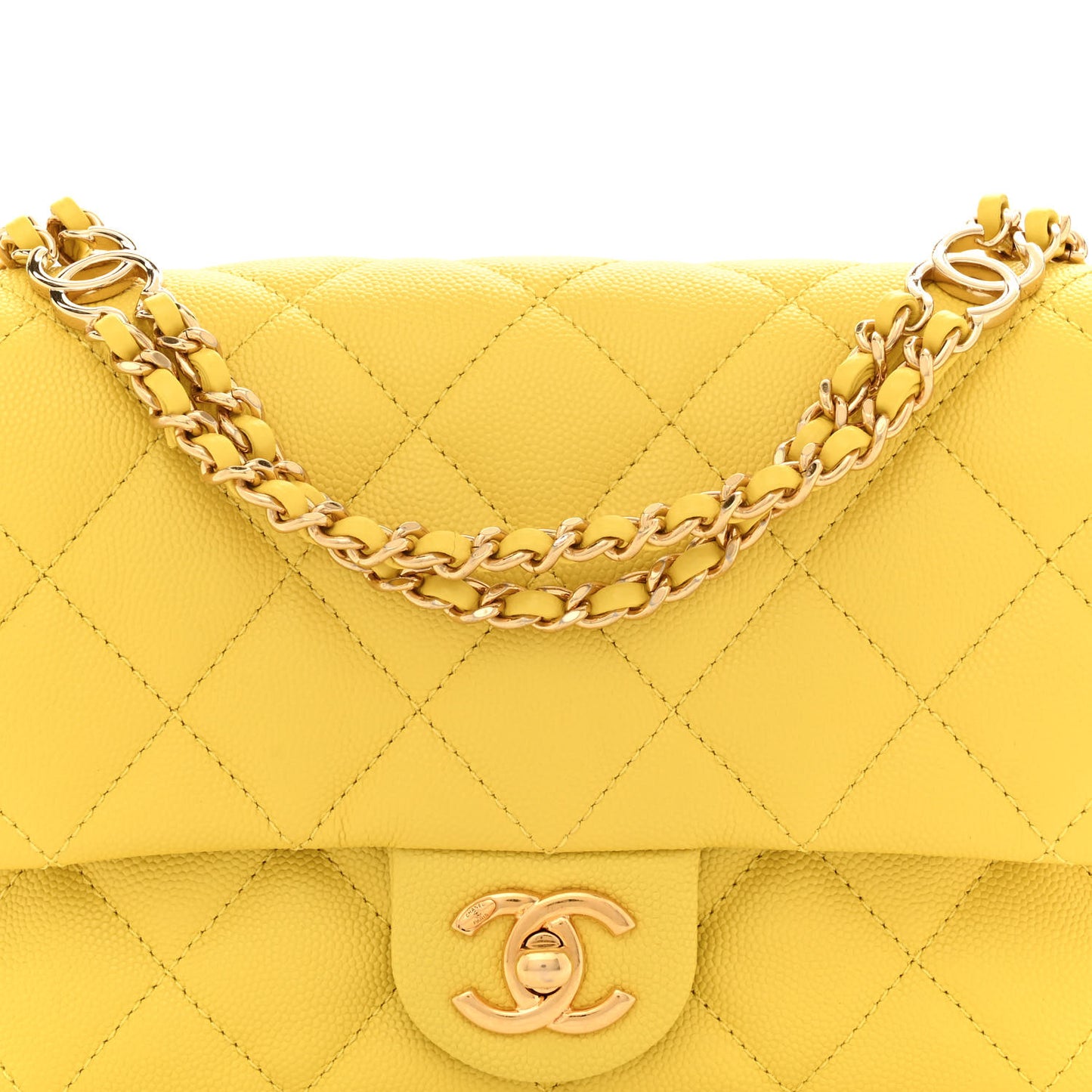 Caviar Quilted Mini CC You Flap Yellow