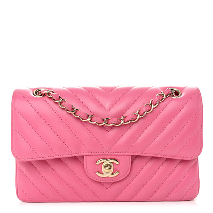 Chanel Lambskin Chevron Quilted Small Double Flap Pink 1 of 12