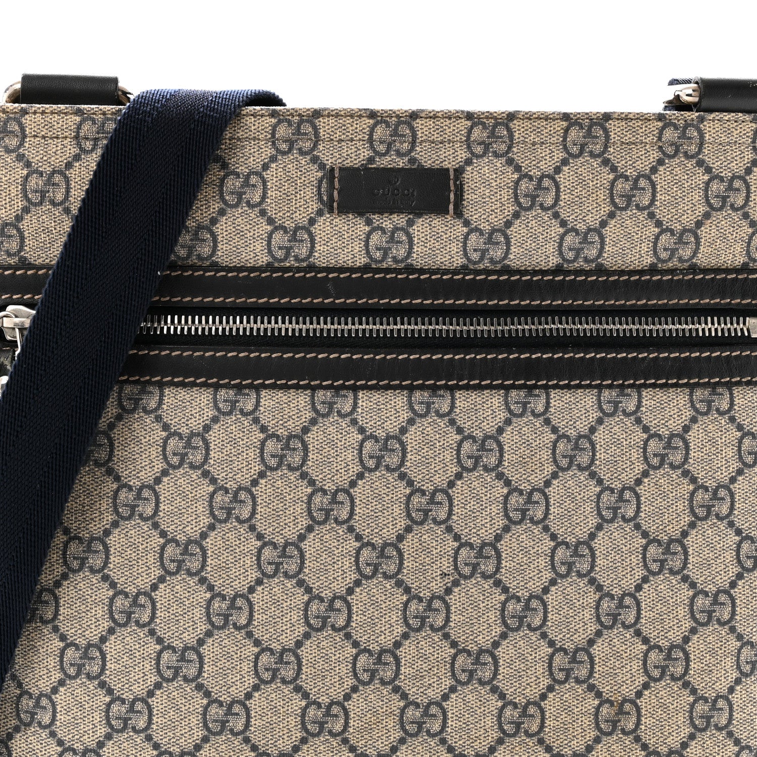 Gucci GG Supreme Monogram Small Flat Side Zip Messenger Bag Beige Blue 8 of 12