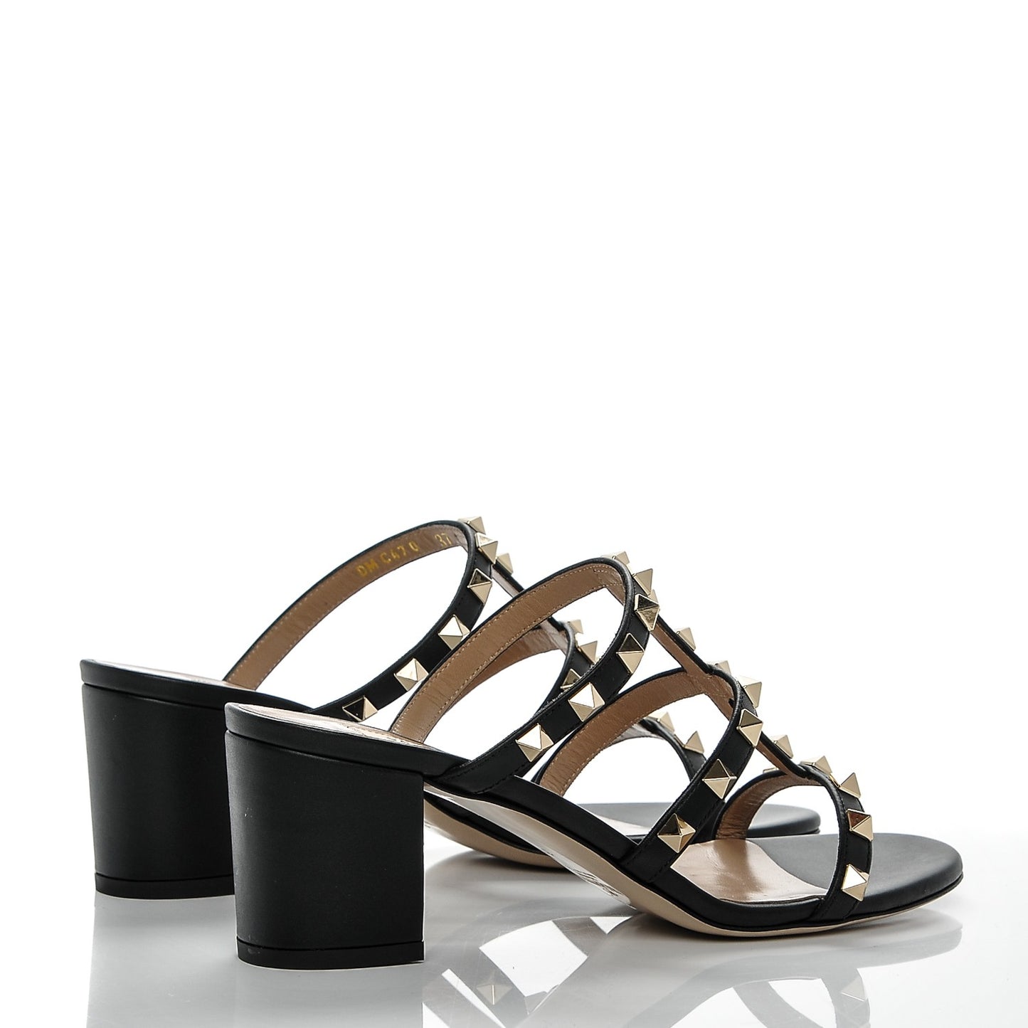 Calfskin Rockstud 60mm Caged Slide Sandals 37 Black