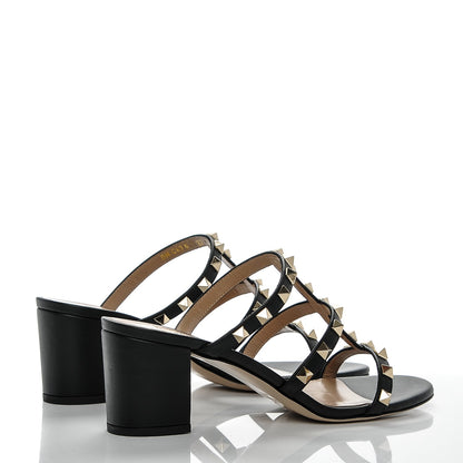 Valentino Garavani Calfskin Rockstud 60mm Caged Slide Sandals 37 Black 3 of 8