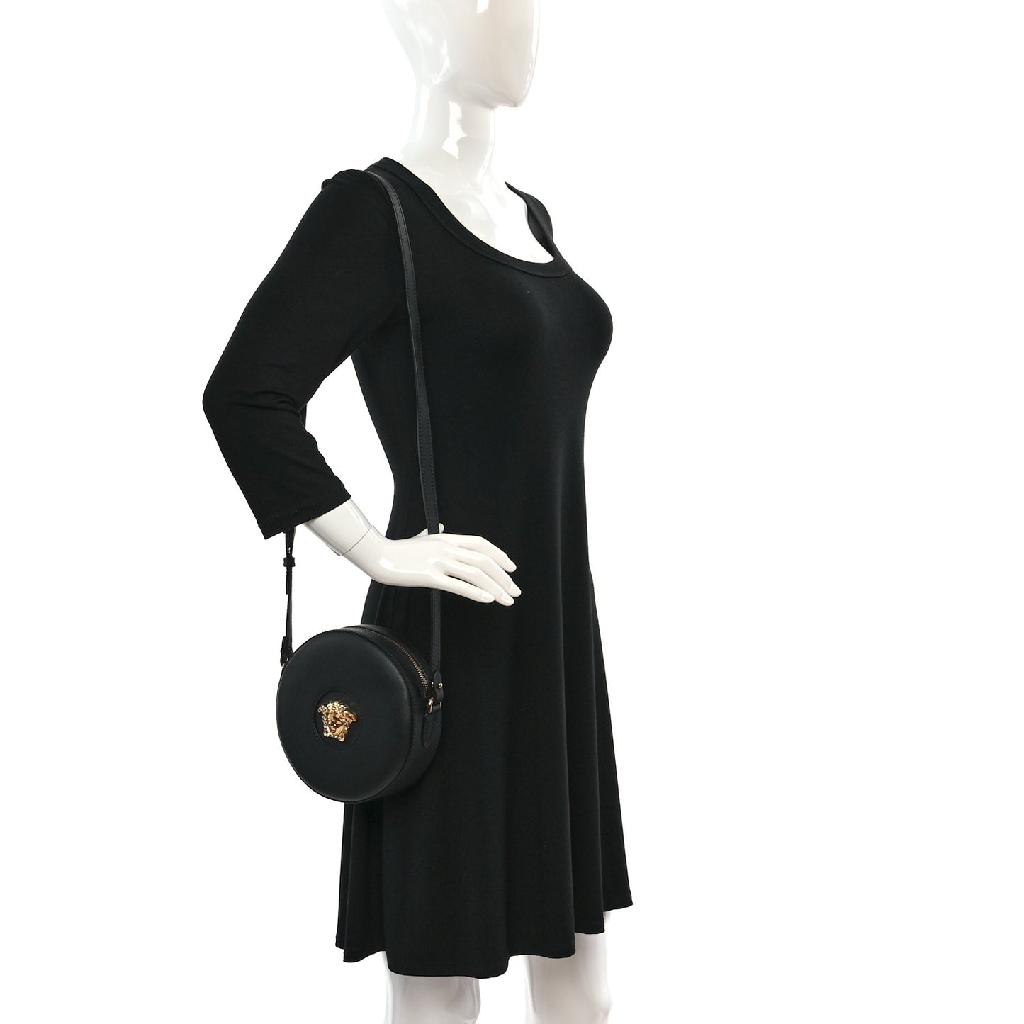 Calfskin La Medusa Round Camera Bag Black