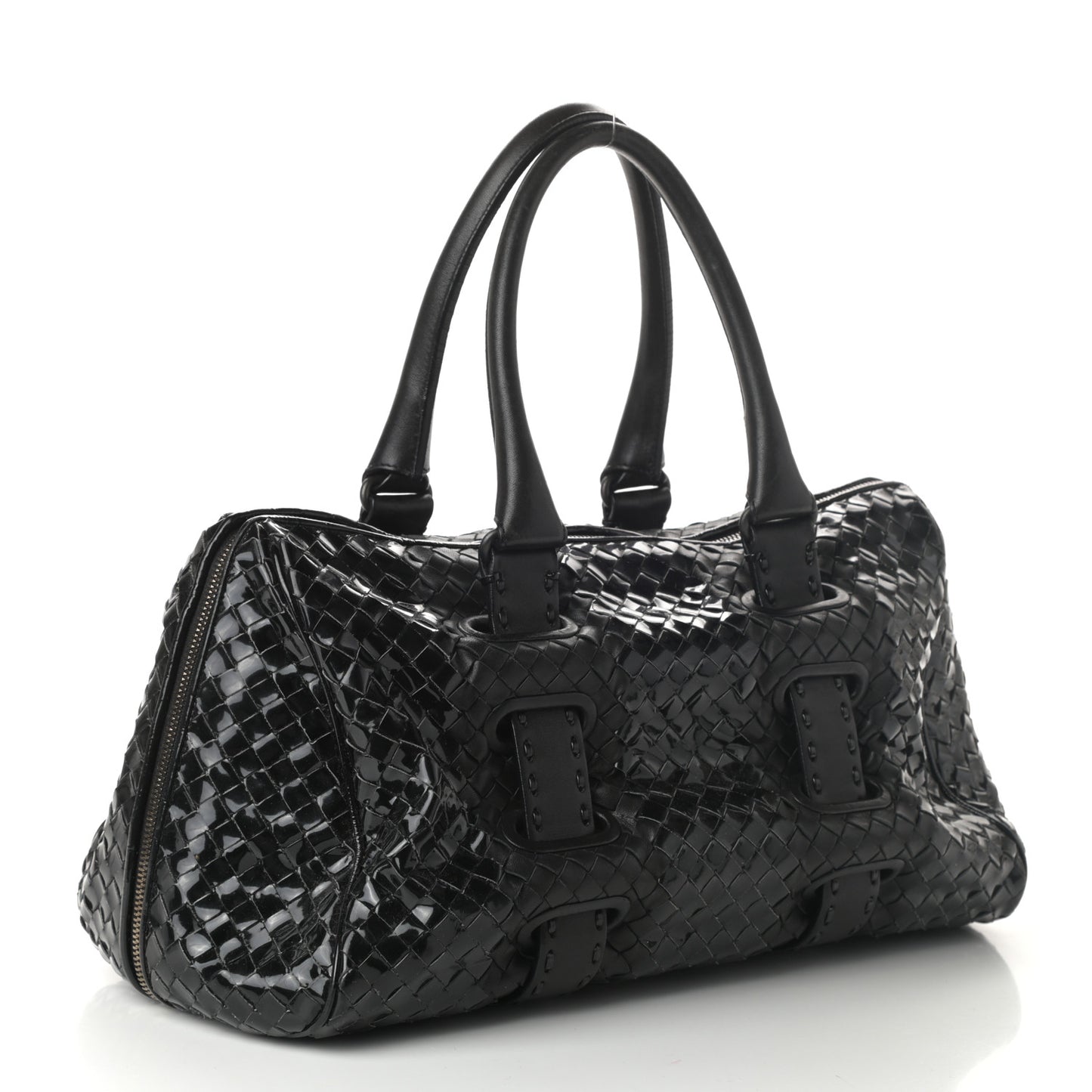 Patent Nappa Intrecciato Accordion Satchel Black