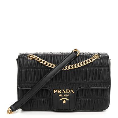Prada Nappa Gaufre Medium Chain Flap Shoulder Bag Black 1 of 11