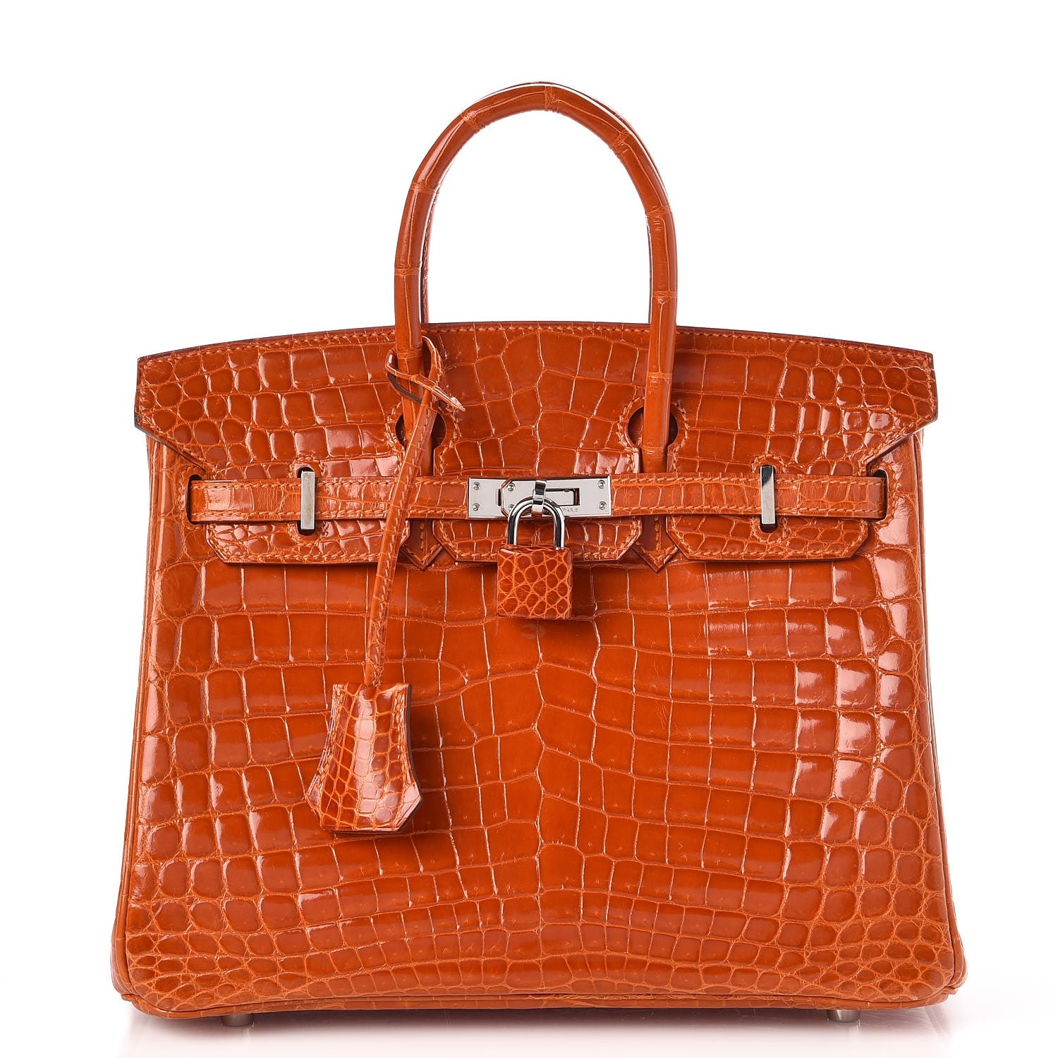 Hermes Shiny Niloticus Crocodile Birkin 25 Orange 1 of 30