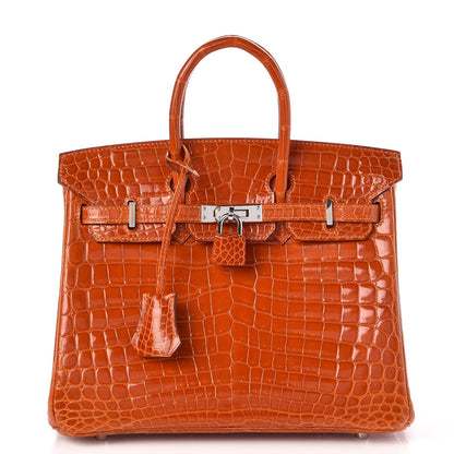 Hermes Shiny Niloticus Crocodile Birkin 25 Orange 1 of 30