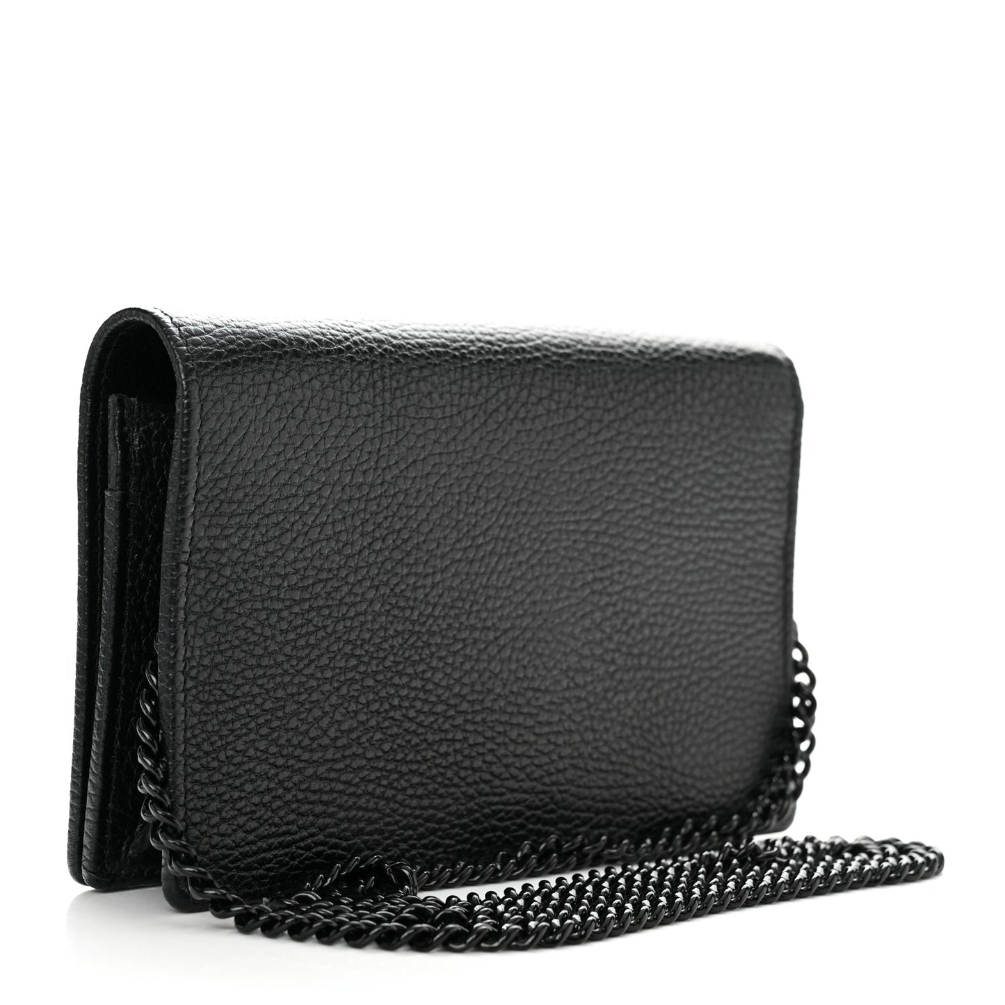 Dollar Calfskin Enamel Monochrome Mini GG Marmont Chain Wallet Black