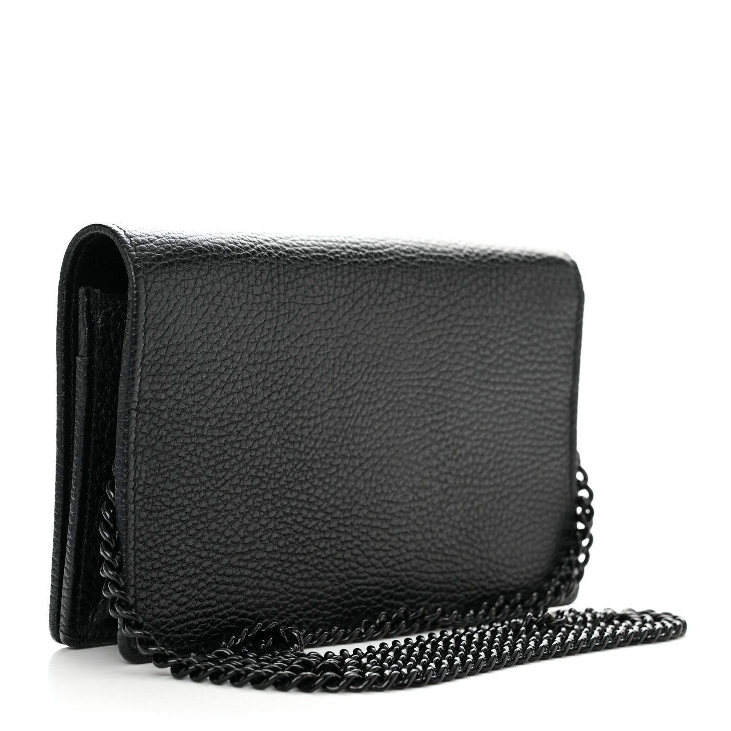 Gucci Dollar Calfskin Enamel Monochrome Mini GG Marmont Chain Wallet Black 3 of 11
