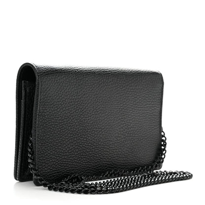 Gucci Dollar Calfskin Enamel Monochrome Mini GG Marmont Chain Wallet Black 3 of 11