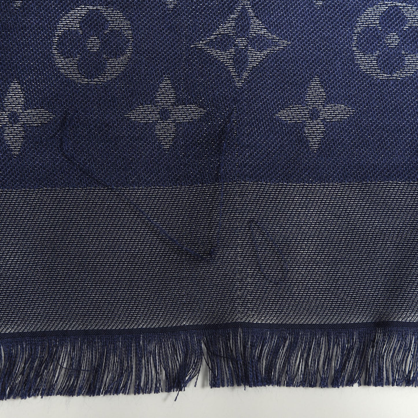 Wool Silk Monogram Shawl Blue Nuit