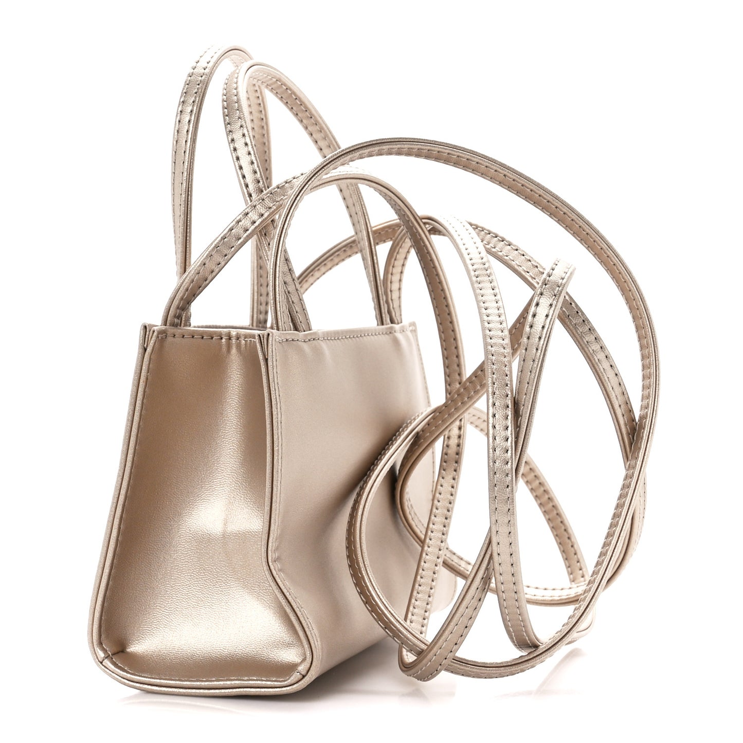 Metallic Vegan Leather Small Shopping Bag Gold