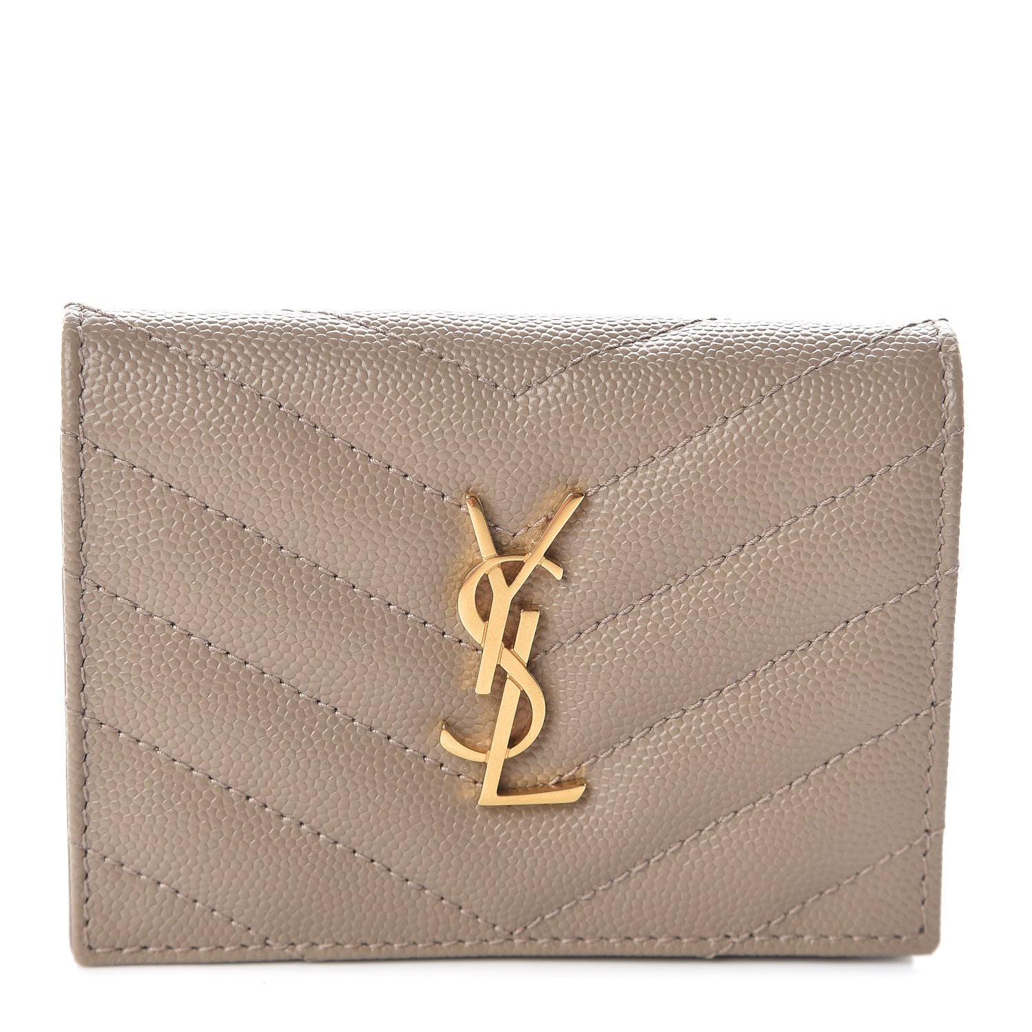 Saint Laurent Grain De Poudre Matelasse Chevron Monogram Card Case Dusty Grey 1 of 8