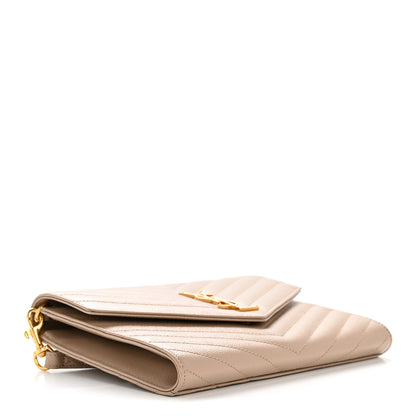 Saint Laurent Grain De Poudre Matelasse Chevron Monogram Envelope Clutch Dark Beige 4 of 12